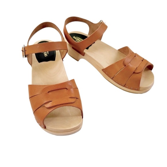 NEW Swedish Hasbeens Peep Toe Low Wood Clog Sandals Nature Size 38 US 8 - Picture 1 of 16
